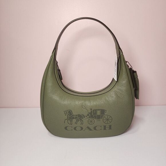 NWT Coach CR151 Military Green Carmen Refined Pebble Leather Shoulder Bag - Picture 1 of 6
